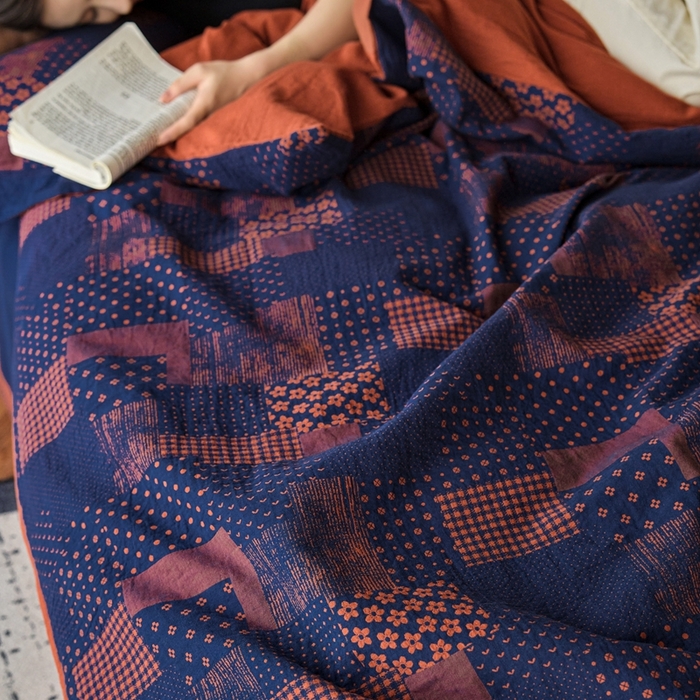 91家纺网 家纺一手货源 找家纺 安莱生活 2024新款全棉纯棉A类母婴双层纱纱布压线飞边款四件套 西雅图-红蓝