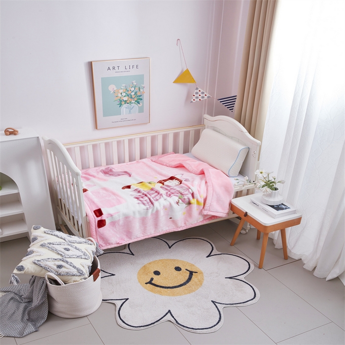 91家纺网 家纺一手货源 找家纺 凯轩毛毛毯毯子网销专供 2024新款加厚保暖儿童印花云毛毯毯子系列 小骑手  粉