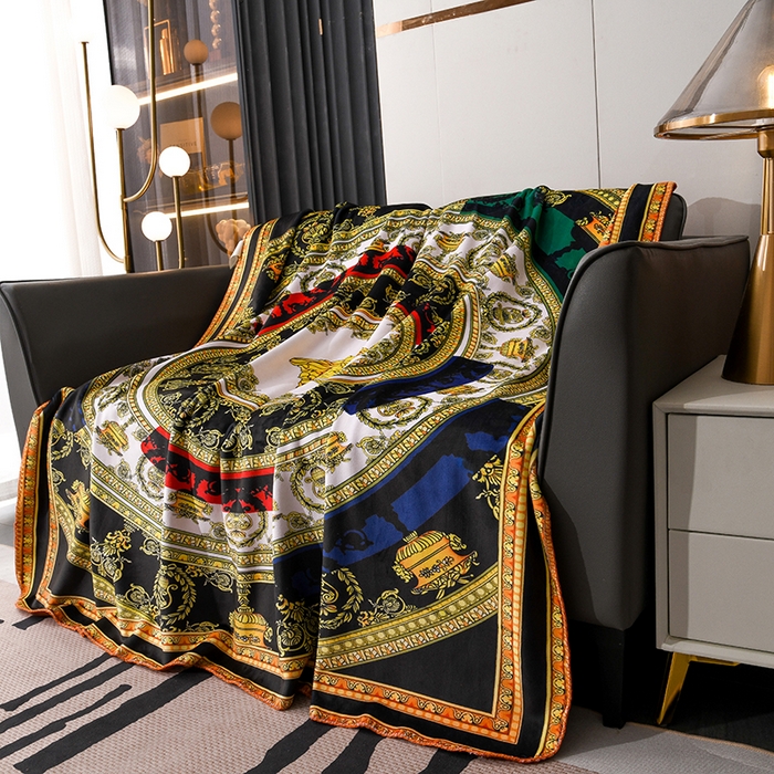 91家纺网 家纺一手货源 找家纺 爵仕 2024高档锦狐绒毛毯复合毯奢华复古绒毯爱马风格 圆范