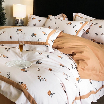 91家纺网 家纺一手货源 找家纺 （总）薏思家纺 2025新款全棉生态磨毛数码印花高奢撞色四件套-繁花系列Blossoms