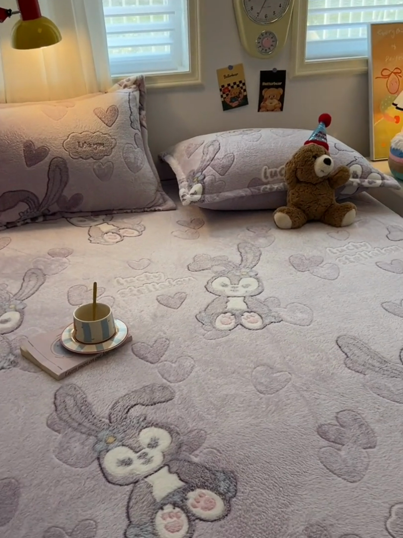 91家纺网 家纺一手货源 找家纺 韩巢家纺 2024新款雪花绒枕套一对装 幸运兔