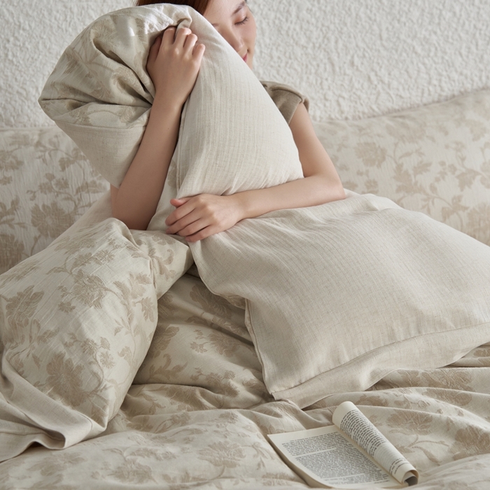 91家纺网 家纺一手货源 找家纺 安莱生活 2024新款棉麻工艺款大提花四件套 芳华