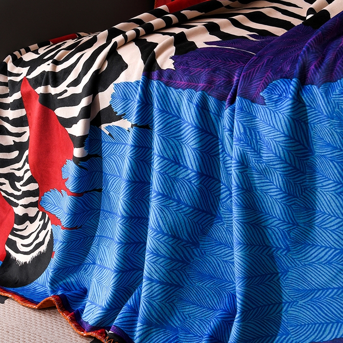 91家纺网 家纺一手货源 找家纺 爵仕 2024高档锦狐绒毛毯复合毯奢华复古绒毯爱马风格 斑马