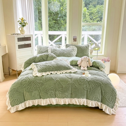 91家纺网 家纺一手货源 找家纺 （总）蝶帕家纺 2024新款舒棉绒提花塔芙绒四件套-蝶舞