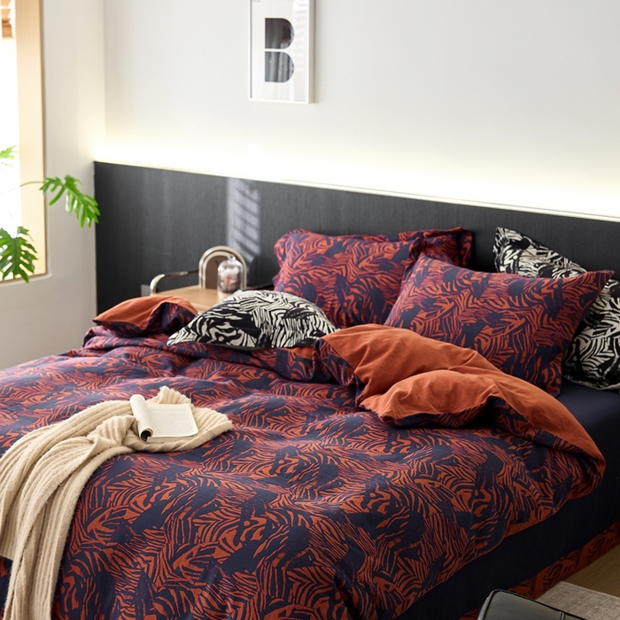 91家纺网 家纺一手货源 找家纺 安莱生活 2024新款全棉纯棉A类母婴双层纱纱布压线飞边款四件套 纽卡斯-蓝红