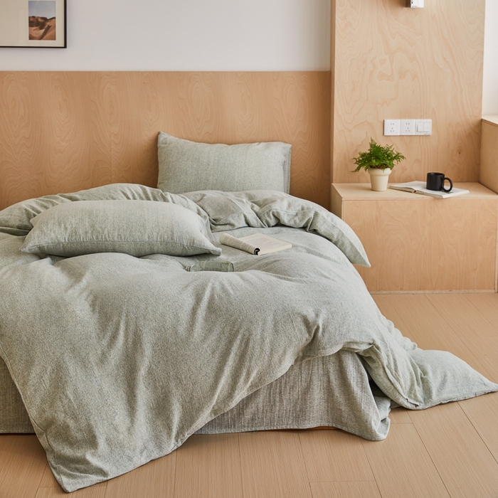 91家纺网 家纺一手货源 找家纺 淑女公社家纺 2024秋冬新款缎染双层纱四件套 松石绿