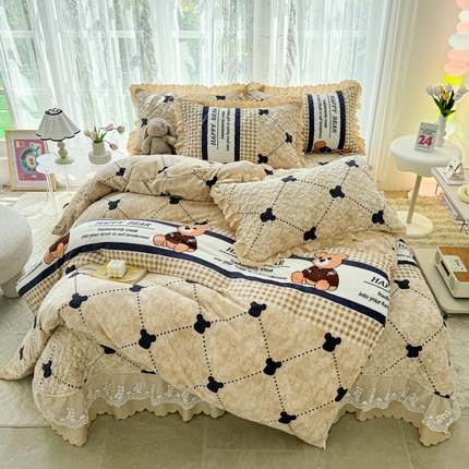 91家纺网 家纺一手货源 找家纺 浩浩家纺 2024新款牛奶绒床盖四件套 小熊