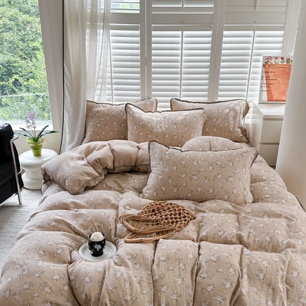 眠屿家纺 2024新款全棉皱皱纱牛奶绒四件套 满天星