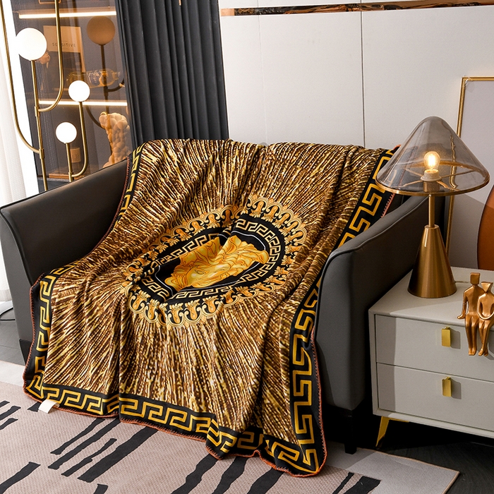 91家纺网 家纺一手货源 找家纺 爵仕 2024高档锦狐绒毛毯复合毯奢华复古绒毯爱马风格 金色范