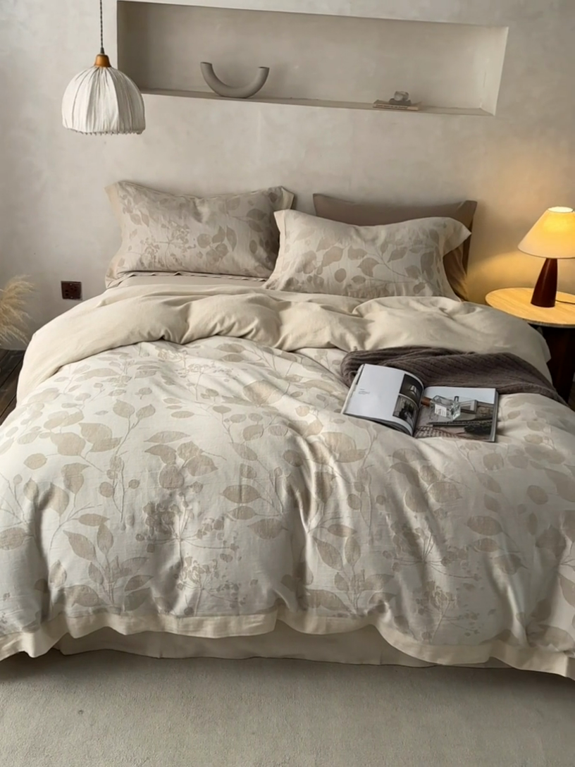 91家纺网 家纺一手货源 找家纺 安莱生活 2024新款棉麻工艺款大提花四件套 流年