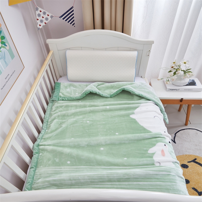 91家纺网 家纺一手货源 找家纺 凯轩毛毛毯毯子网销专供 2024新款加厚保暖儿童印花云毛毯毯子系列 大白熊  绿