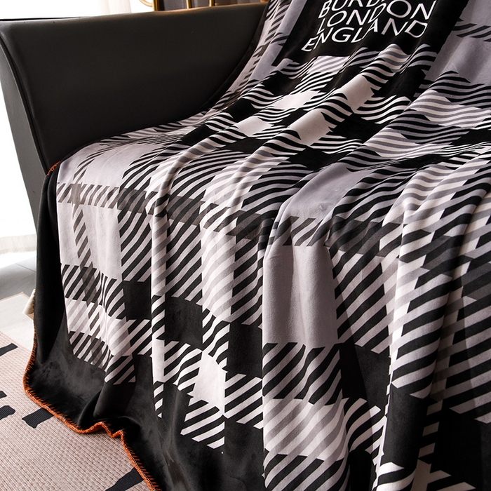 91家纺网 家纺一手货源 找家纺 爵仕 2024高档锦狐绒毛毯复合毯奢华复古绒毯爱马风格 格子黑