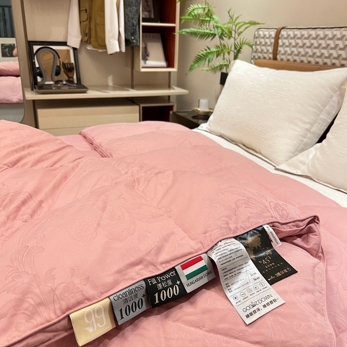 91家纺网 家纺一手货源 找家纺 静若居 2024新款双层大提花羽绒被壳不跑绒自充绒羽绒被壳厂家直销 双层凤尾豆沙2