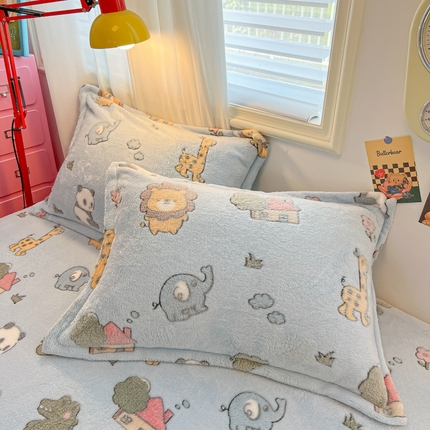 韩巢家纺 2024新款雪花绒枕套一对装 动物世界