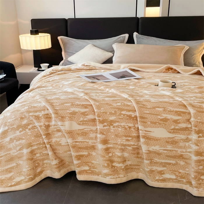 91家纺网 家纺一手货源 找家纺 凯轩毛毛毯毯子网销专供 2024新款雪绒棉四季毛毯毯子盖毛毯毯子毛毯毯子子 迷彩-米黄