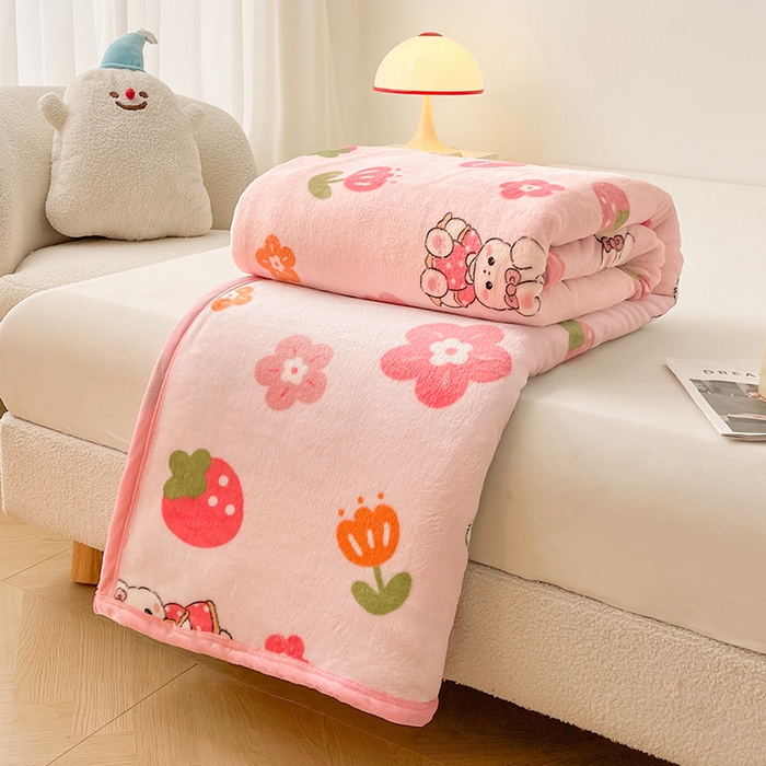 91家纺网 家纺一手货源 找家纺 千荨 2024新款多功能牛奶绒毛毯 萌兔粉