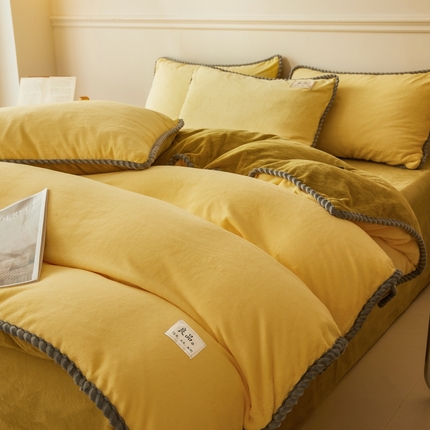 91家纺网 家纺一手货源 找家纺 （总）麦空家居 2025新款220克高克重牛奶绒包边四件套-晴天