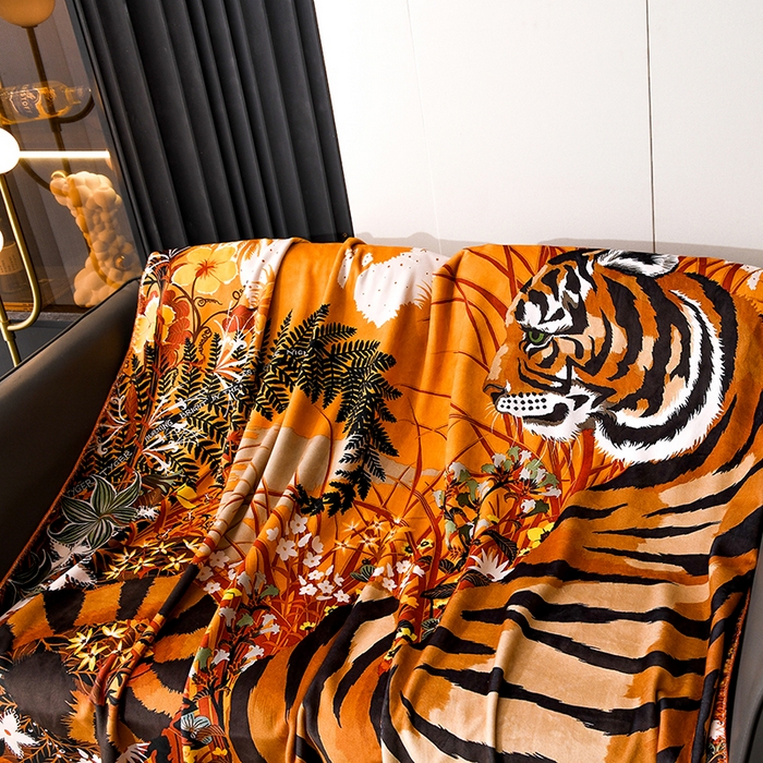 91家纺网 家纺一手货源 找家纺 爵仕 2024高档锦狐绒毛毯复合毯奢华复古绒毯爱马风格 虎