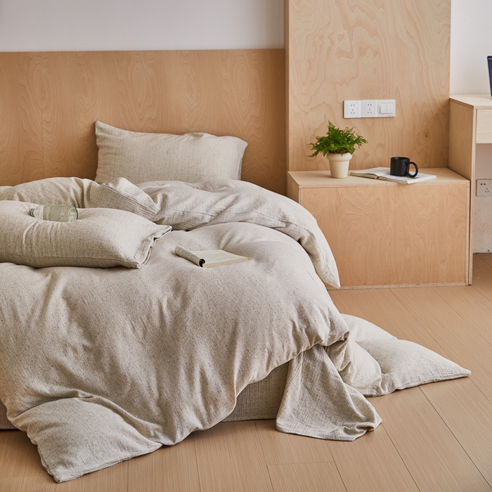 91家纺网 家纺一手货源 找家纺 淑女公社家纺 2024秋冬新款缎染双层纱四件套 素描白