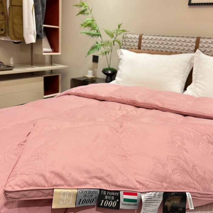 91家纺网 家纺一手货源 找家纺 静若居 2024新款双层大提花羽绒被壳不跑绒自充绒羽绒被壳厂家直销 双层凤尾豆沙2