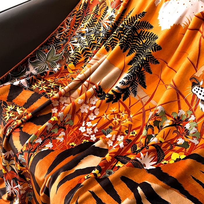 91家纺网 家纺一手货源 找家纺 爵仕 2024高档锦狐绒毛毯复合毯奢华复古绒毯爱马风格 虎