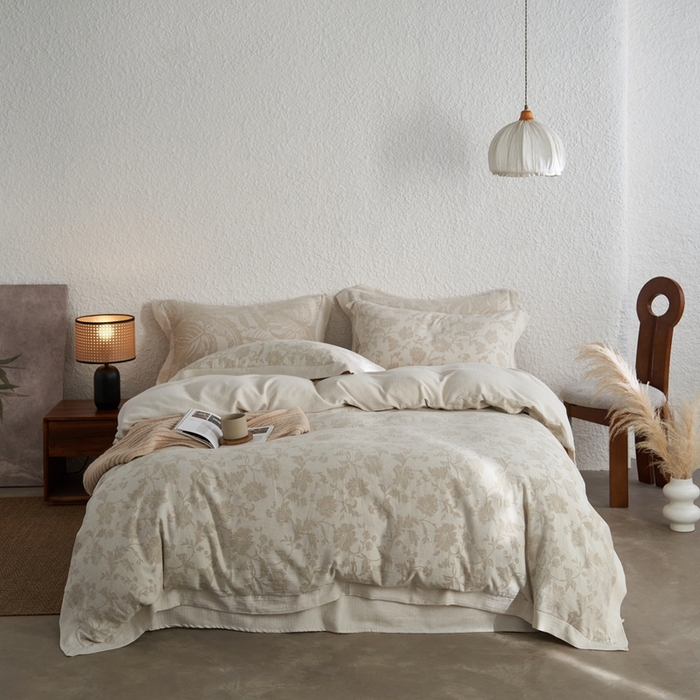 91家纺网 家纺一手货源 找家纺 安莱生活 2024新款棉麻工艺款大提花四件套 芳华