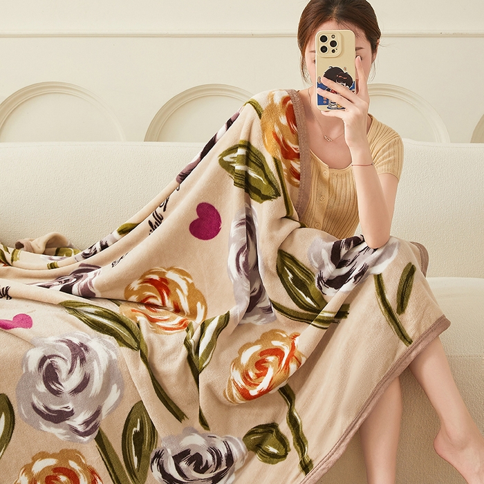 91家纺网 家纺一手货源 找家纺 千荨 2024新款多功能牛奶绒毛毯 百花齐放