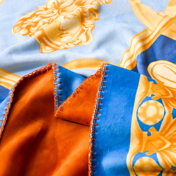 91家纺网 家纺一手货源 找家纺 爵仕 2024高档锦狐绒毛毯复合毯奢华复古绒毯爱马风格 蓝色范