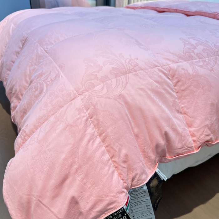 91家纺网 家纺一手货源 找家纺 静若居 2024新款双层大提花羽绒被壳不跑绒自充绒羽绒被壳厂家直销 双层凤尾粉色2