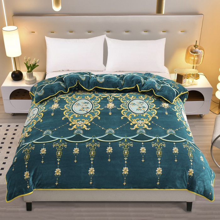 91家纺网 家纺一手货源 找家纺 绒品荟家纺 2025新款加厚牛奶绒单被套金貂绒法莱绒冬季法兰绒高克重被罩 缘定今生（绿）