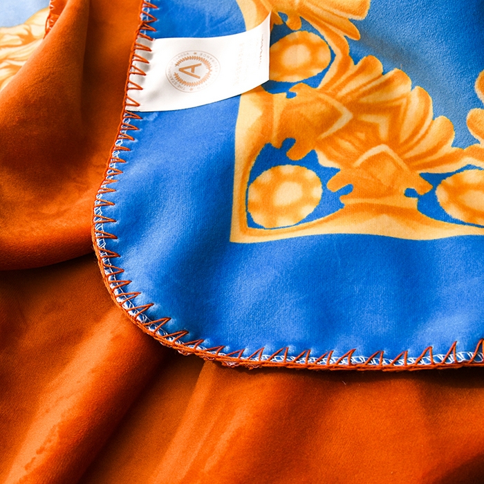 91家纺网 家纺一手货源 找家纺 爵仕 2024高档锦狐绒毛毯复合毯奢华复古绒毯爱马风格 蓝色范