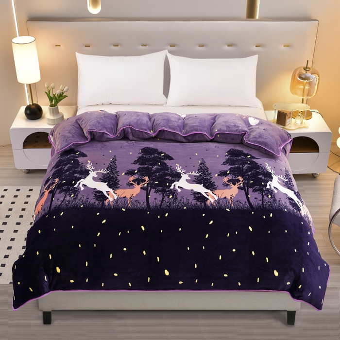 91家纺网 家纺一手货源 找家纺 绒品荟家纺 2025新款加厚牛奶绒单被套金貂绒法莱绒冬季法兰绒高克重被罩 麋鹿