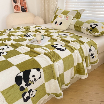 千荨 2024新款多功能牛奶绒毛毯 格子熊猫