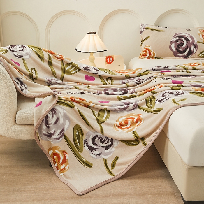 91家纺网 家纺一手货源 找家纺 千荨 2024新款多功能牛奶绒毛毯 百花齐放