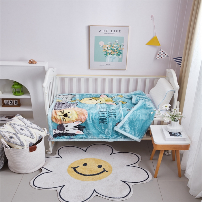 91家纺网 家纺一手货源 找家纺 凯轩毛毛毯毯子网销专供 2024新款加厚保暖儿童印花云毛毯毯子系列 团聚  蓝