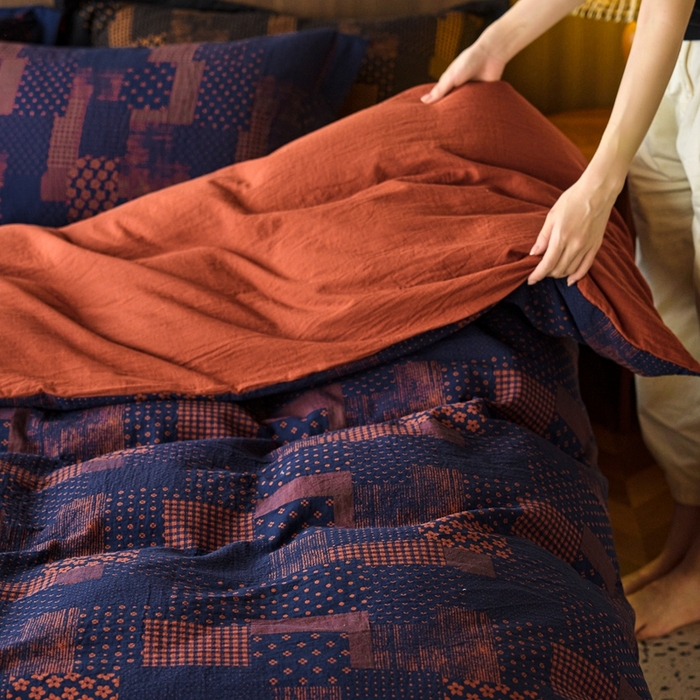 91家纺网 家纺一手货源 找家纺 安莱生活 2024新款全棉纯棉A类母婴双层纱纱布压线飞边款四件套 西雅图-红蓝