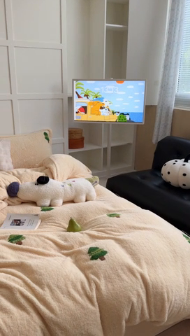 91家纺网 家纺一手货源 找家纺 萝莉家纺 2024新款加厚泰迪绒毛巾绣四件套 圣诞树黄