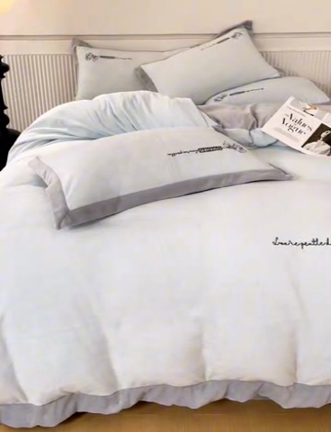 91家纺网 家纺一手货源 找家纺 大渔生活 2025新款牛奶绒刺绣四件套-玫瑰故事 玫瑰故事-豆绿