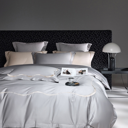 91家纺网 家纺一手货源 找家纺 时亿家居 2024新款100支长绒棉刺绣款四件套-比利时 比利时 极光灰