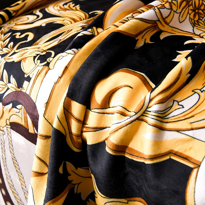 91家纺网 家纺一手货源 找家纺 爵仕 2024高档锦狐绒毛毯复合毯奢华复古绒毯爱马风格 黄V