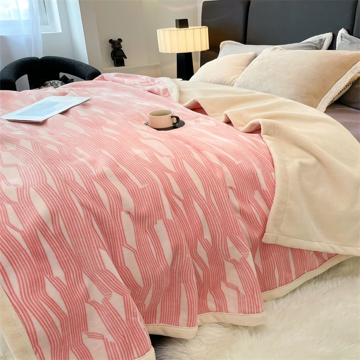 91家纺网 家纺一手货源 找家纺 凯轩毛毛毯毯子网销专供 2024新款雪绒棉四季毛毯毯子盖毛毯毯子毛毯毯子子 简约-粉