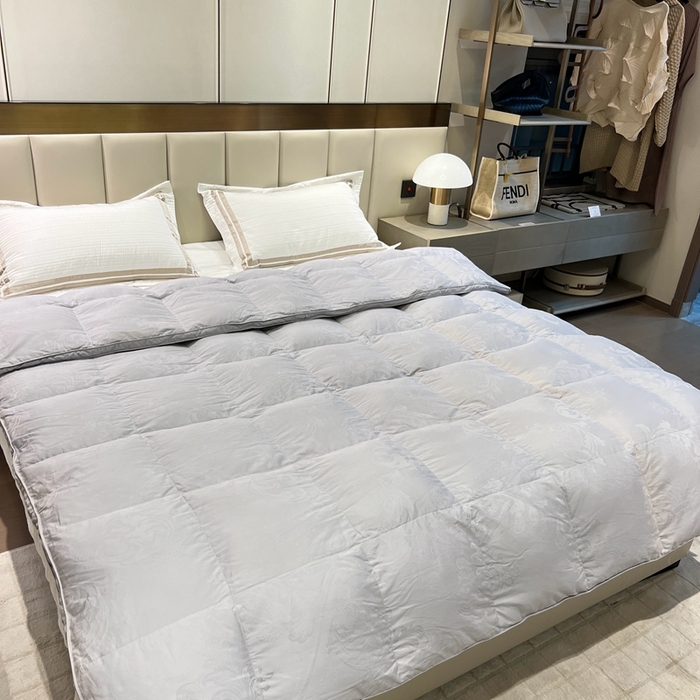 91家纺网 家纺一手货源 找家纺 静若居 2024新款双层大提花羽绒被壳不跑绒自充绒羽绒被壳厂家直销 双层凤尾灰色2