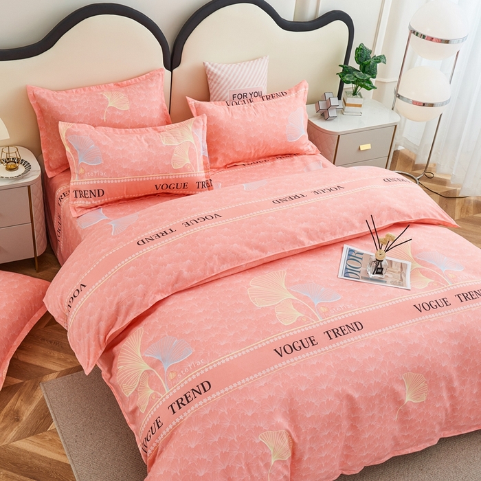 91家纺网 家纺一手货源 找家纺 鑫缘2025直播爆款印花植物羊绒加厚磨毛四件套1.2米学生三件套枫叶情-粉