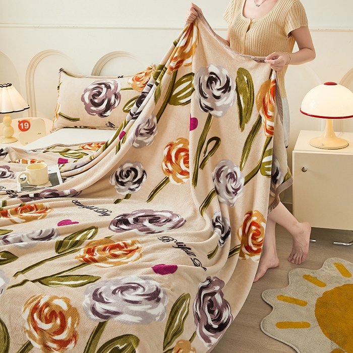 91家纺网 家纺一手货源 找家纺 千荨 2024新款多功能牛奶绒毛毯 百花齐放