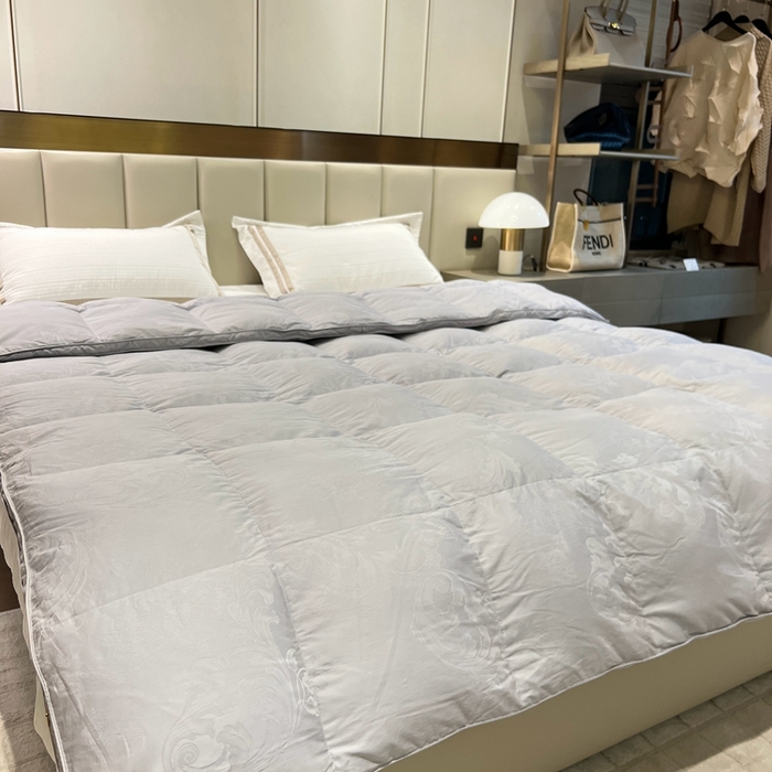 91家纺网 家纺一手货源 找家纺 静若居 2024新款双层大提花羽绒被壳不跑绒自充绒羽绒被壳厂家直销 双层凤尾灰色2