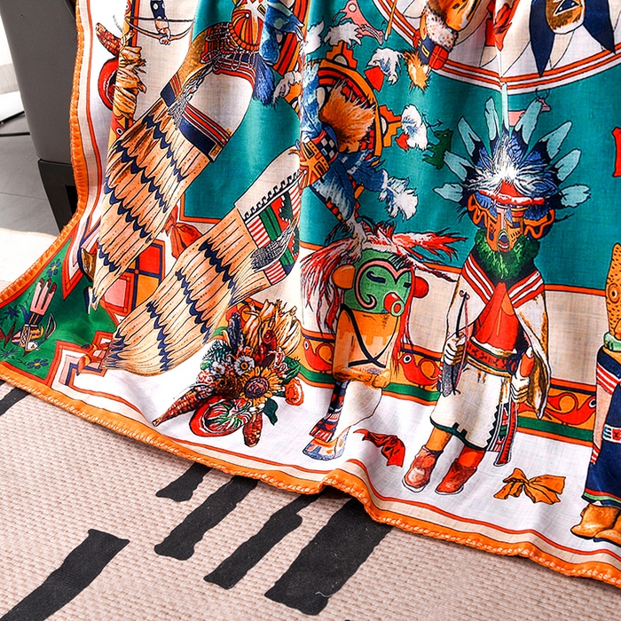 91家纺网 家纺一手货源 找家纺 爵仕 2024高档锦狐绒毛毯复合毯奢华复古绒毯爱马风格 印第安人