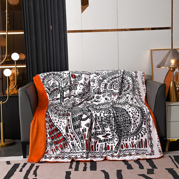 91家纺网 家纺一手货源 找家纺 爵仕 2024高档锦狐绒毛毯复合毯奢华复古绒毯爱马风格  猴