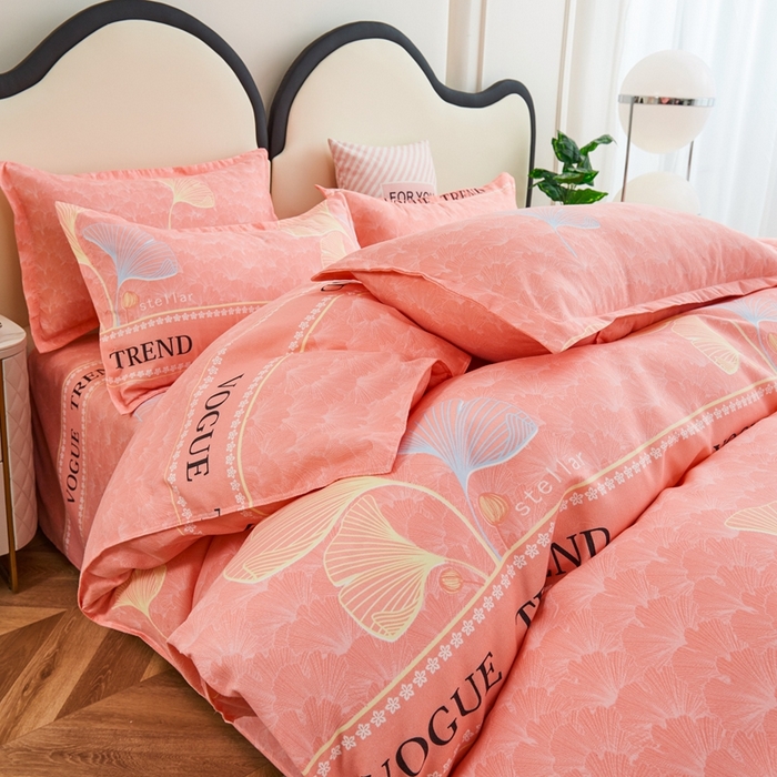 91家纺网 家纺一手货源 找家纺 鑫缘2025直播爆款印花植物羊绒加厚磨毛四件套1.2米学生三件套枫叶情-粉