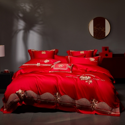 91家纺网 家纺一手货源 找家纺 （总）高大尚婚庆馆 2025新款60s长绒棉轻奢（床裙款）婚庆四件套