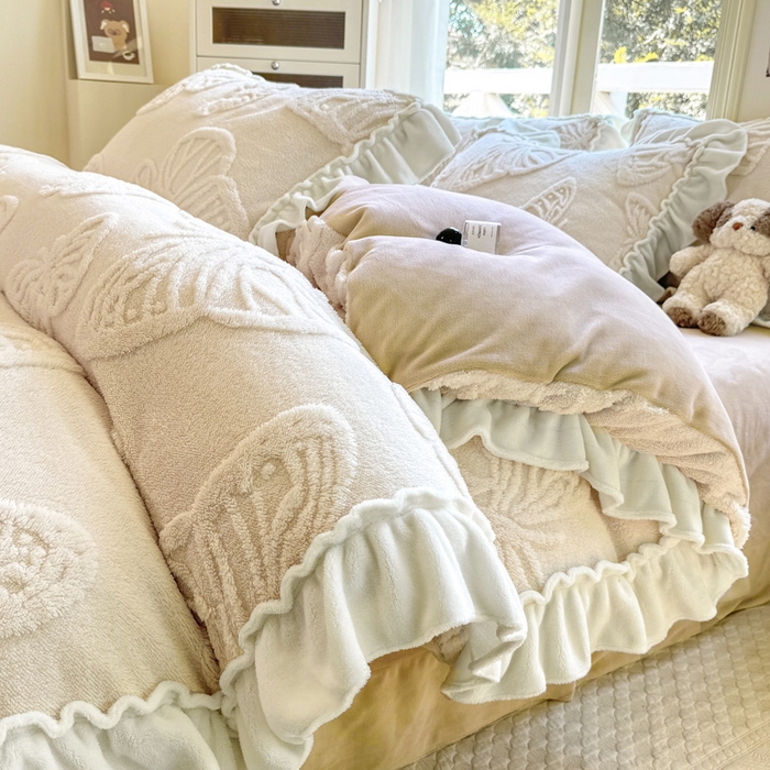 91家纺网 家纺一手货源 找家纺 （总）蝶帕家纺 2024新款舒棉绒提花塔芙绒四件套-蝶舞